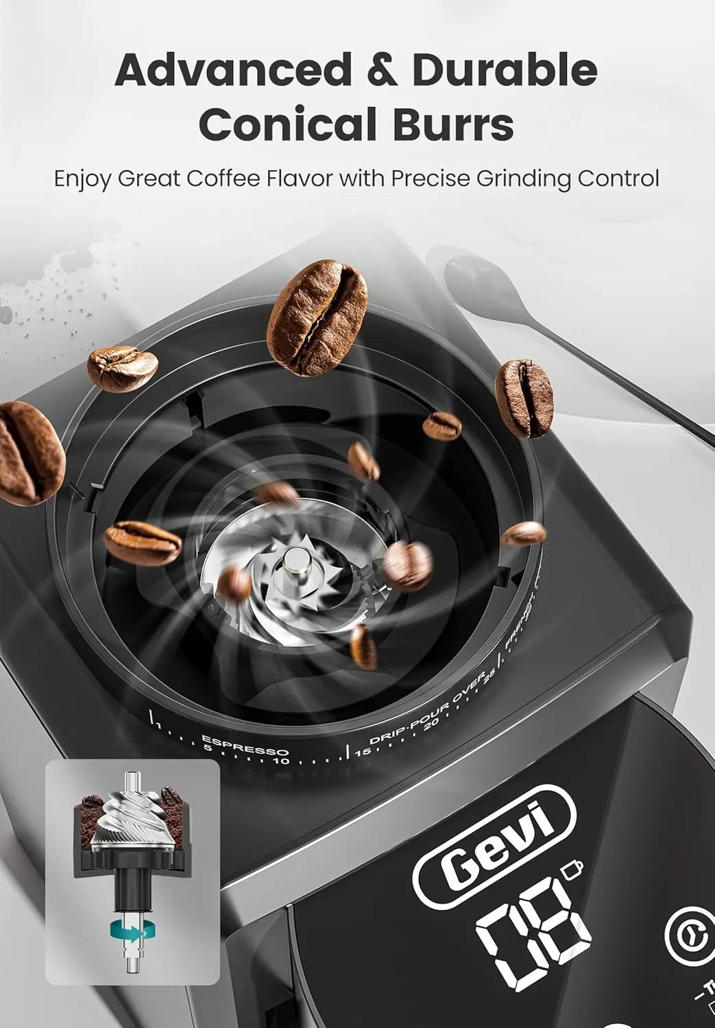 Burr Coffee Grinder, Adjustable Burr Mill with 35 Precise Grind Settings, Electric Coffee Grinder for Espresso/Drip/Percola